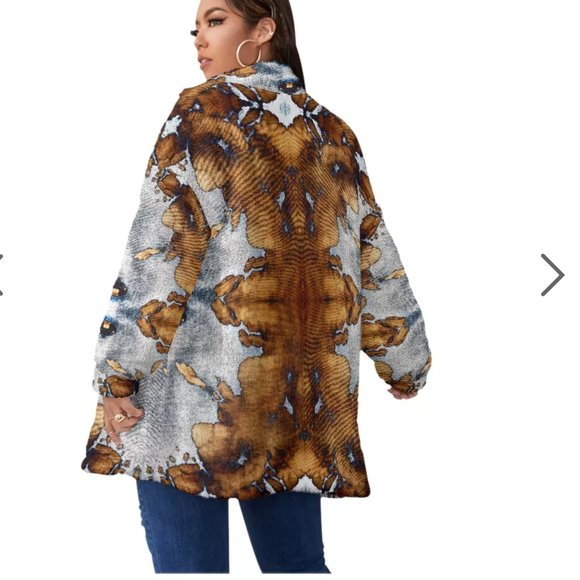 Conceptual Subculture Tops - Tie Dye Silver Brown Zip Up Fleece Soft Velour Jacket Synchilla Size Extra Large